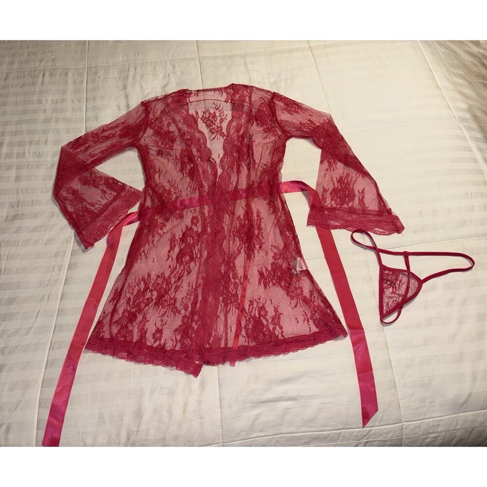 Women's Lace Sexy Lingerie M Nightwear Sleepwear G-String Babydoll Hot Pink Set